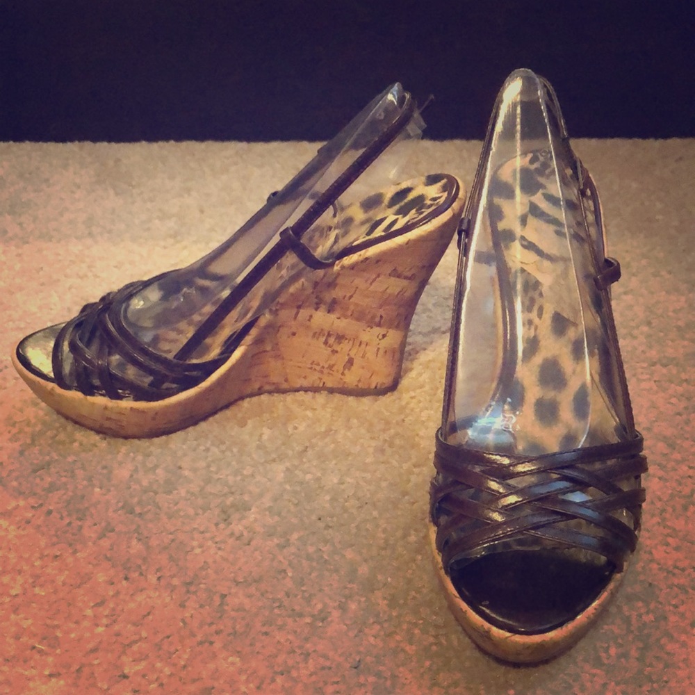 Aldo Brown Leather Platform Cork Wedge Sandals